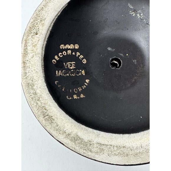 Vtg VEE JACKSON CALIFORNIA 10" URN w/ FINIAL LID Black/Brown Gold Silver Lines - Picture 9 of 13